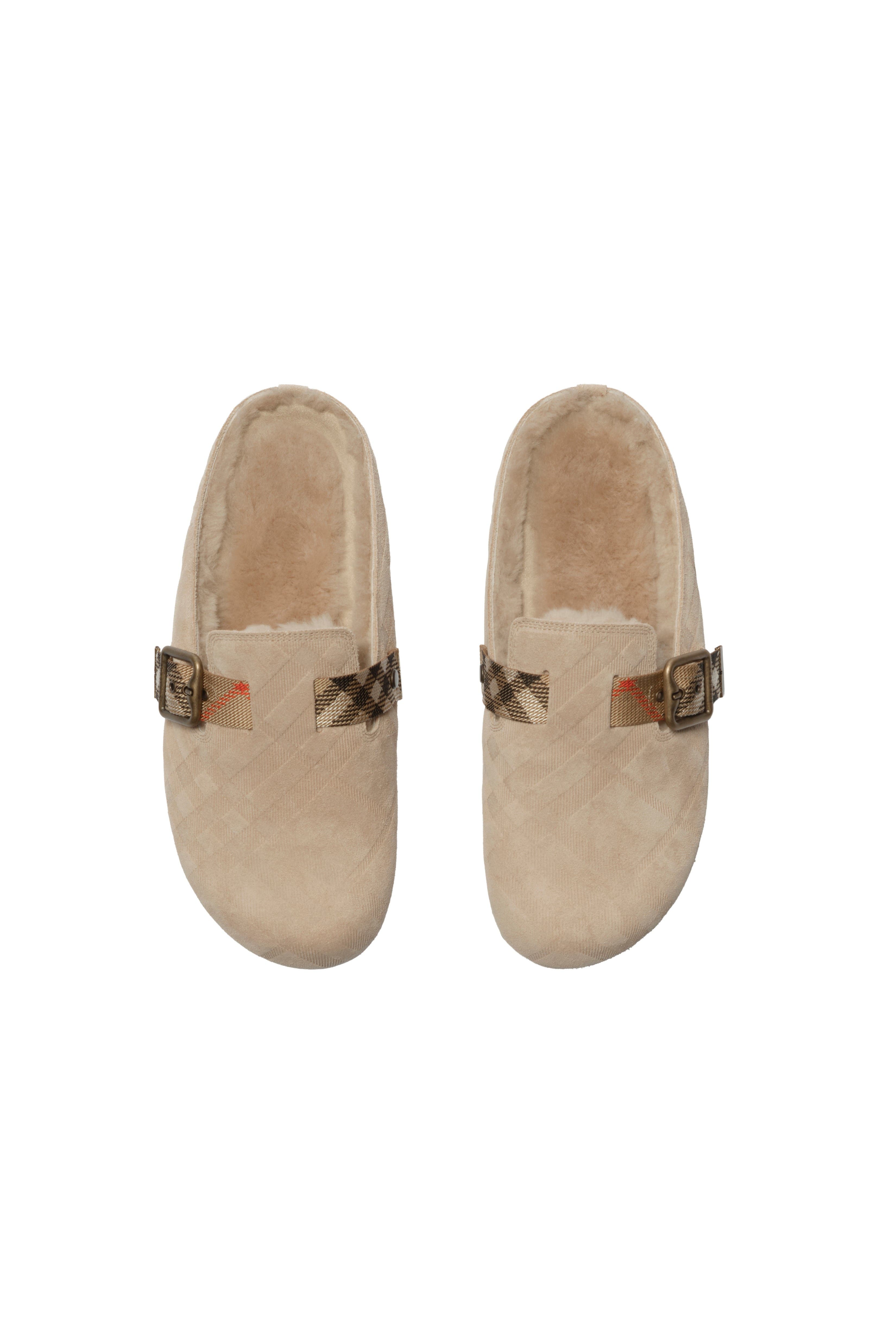 Burberry Check Shearling Urchin Clogs, Alternate, color, Blonde Beige