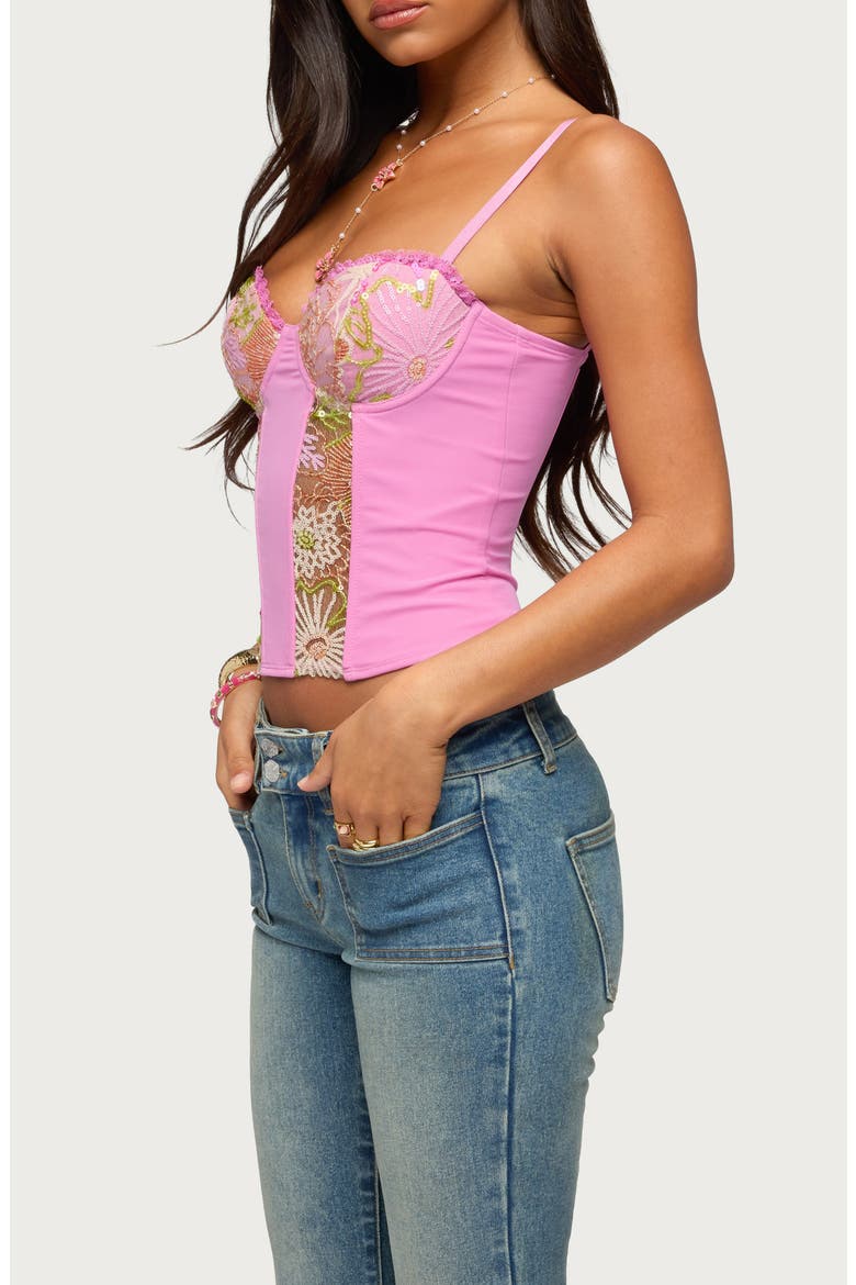 Inka Sequin Beaded Floral Underwire Top, Alternate, color, PINK