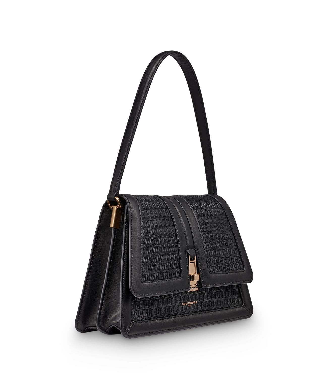 KARL LAGERFELD PARIS Mercerie Shoulder, Alternate, color, Black/Gold