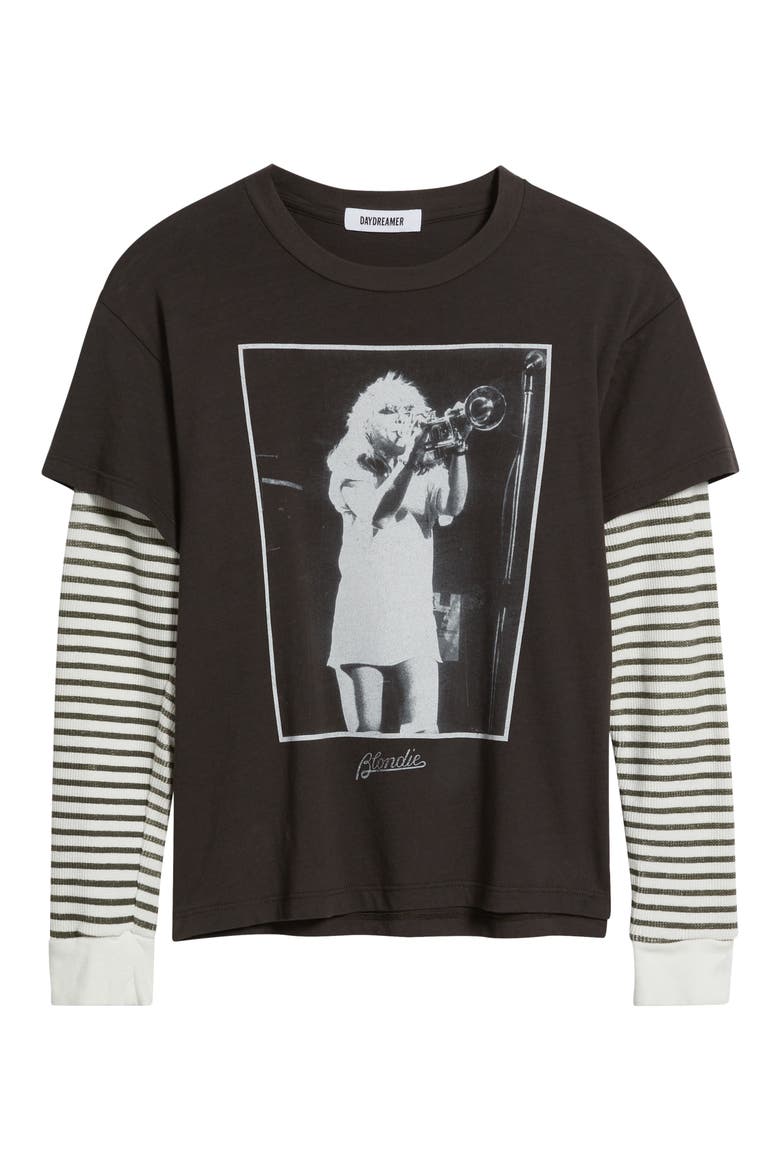 Blondie Debbie Trumpet Photo Cotton Graphic T-Shirt, Alternate, color, WASHED BLACK