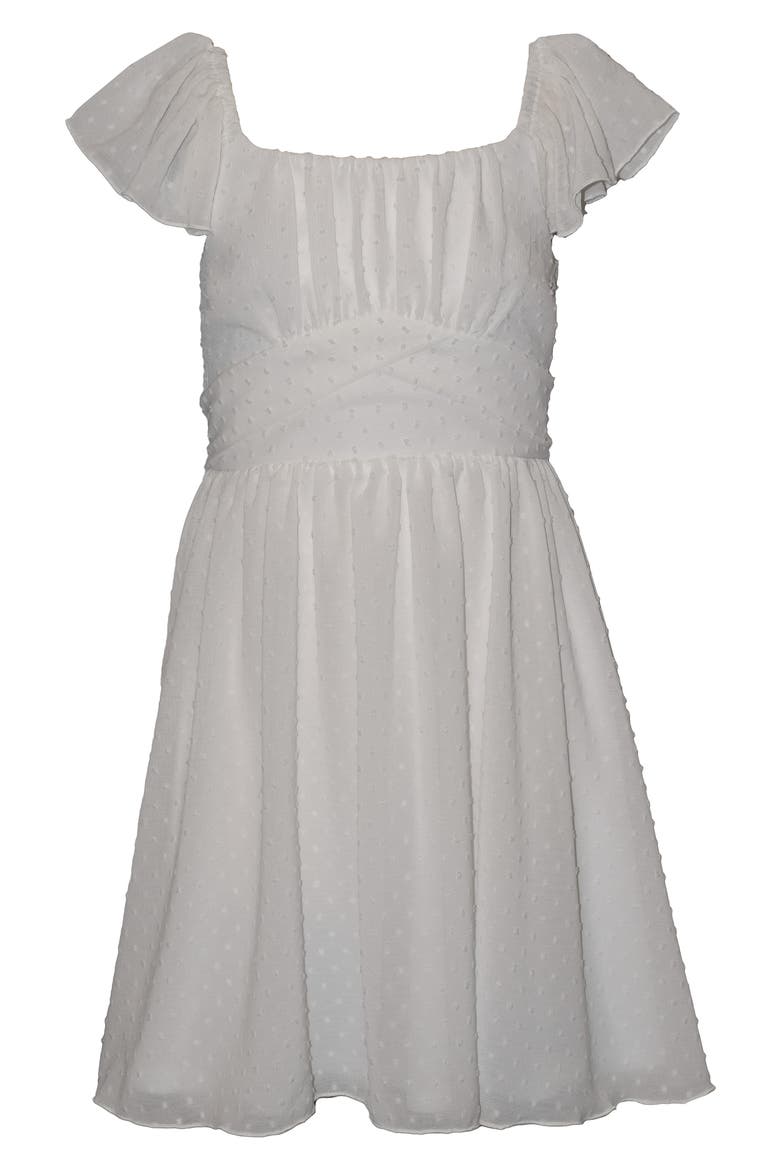 Kids' Clip Dot Flutter Sleeve Dress, Main, color, WHITE