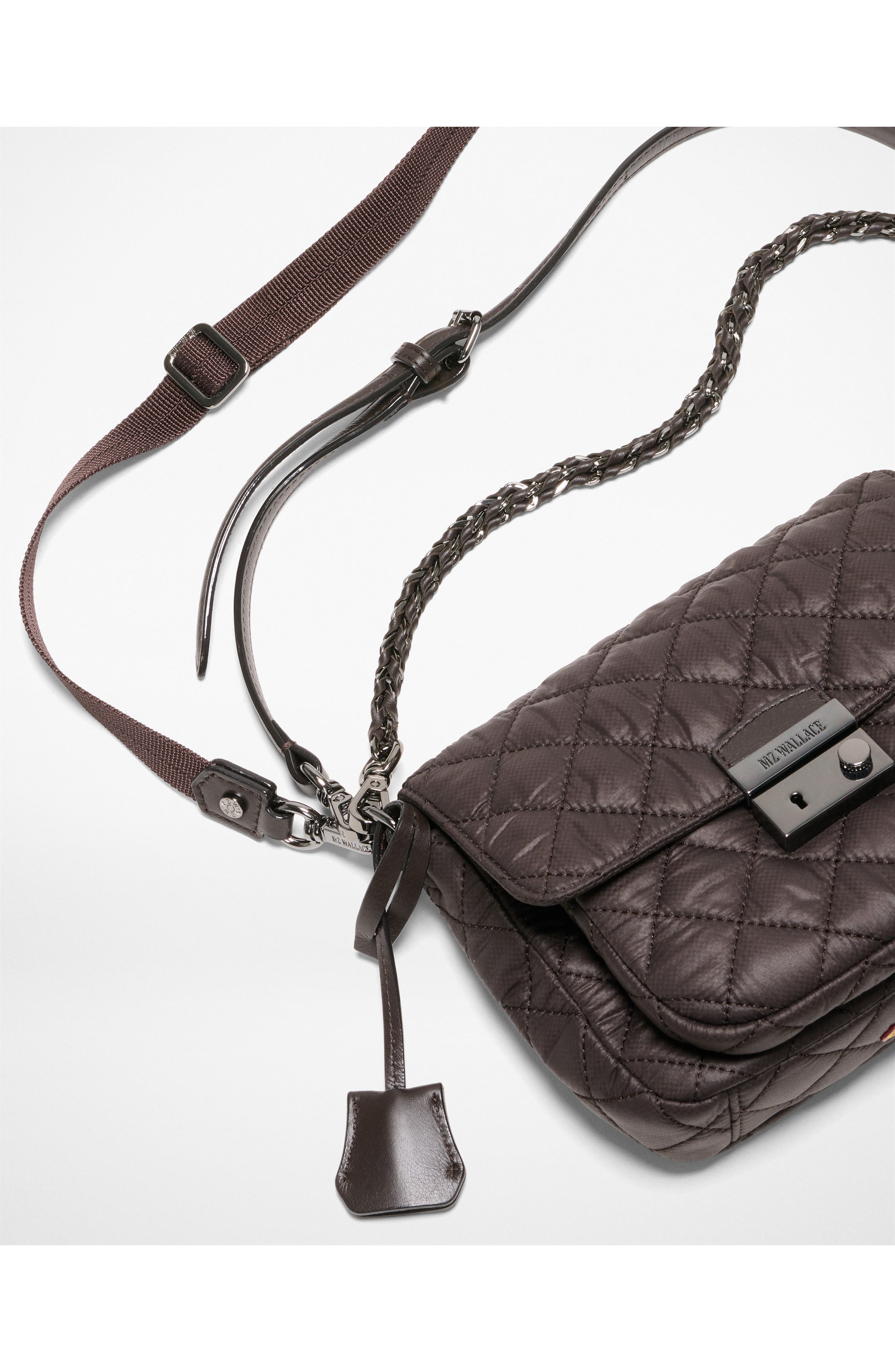 MZ Wallace Small Crosby Lock Quilted Nylon Crossbody Bag, Alternate, color, Espresso