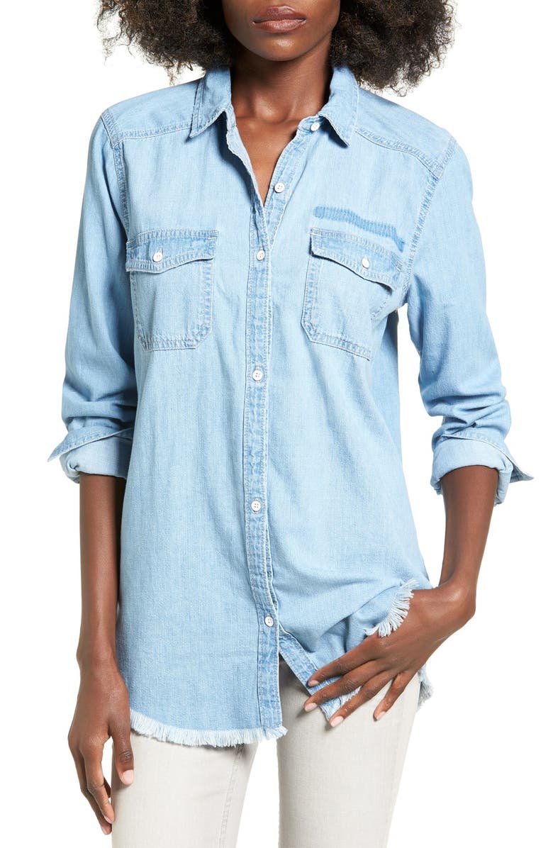 BP. Frayed Hem Chambray Shirt, Main, color, 