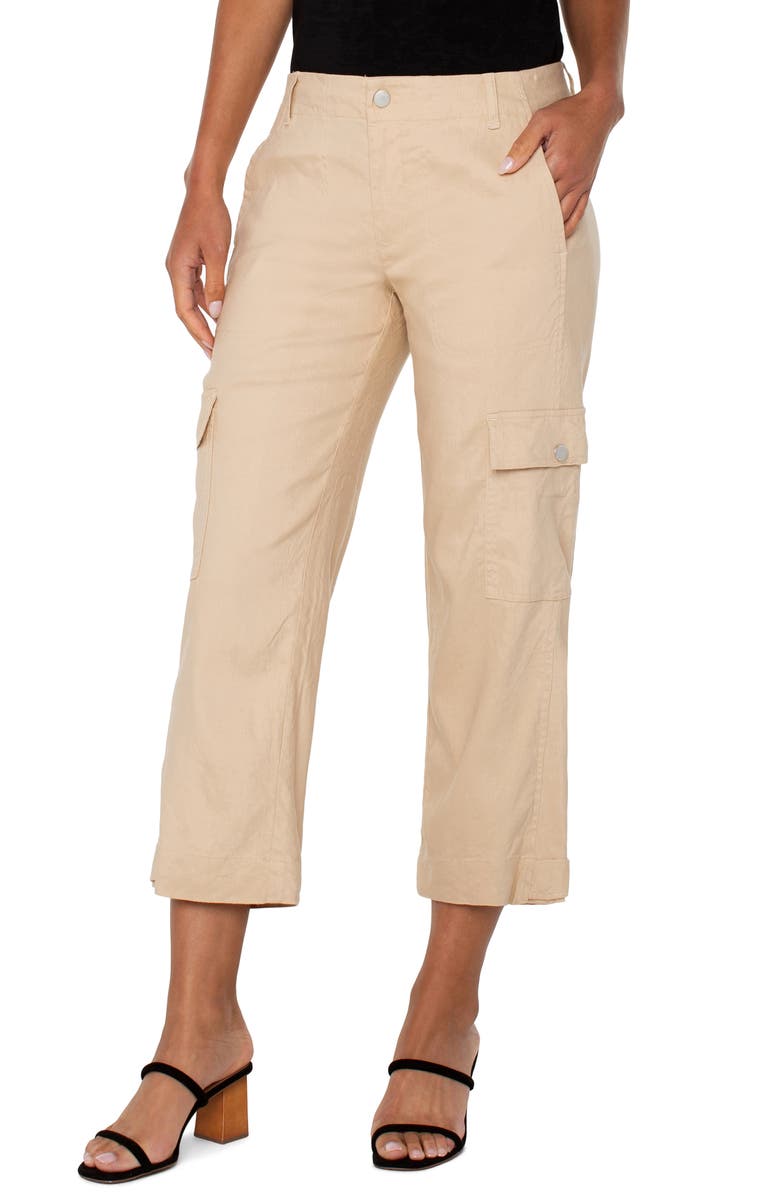 Liverpool Los Angeles Linen Blend Crop Cargo Pants, Alternate, color, 