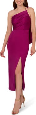 Adrianna Papell Pleat One-Shoulder Crepe Cocktail Dress