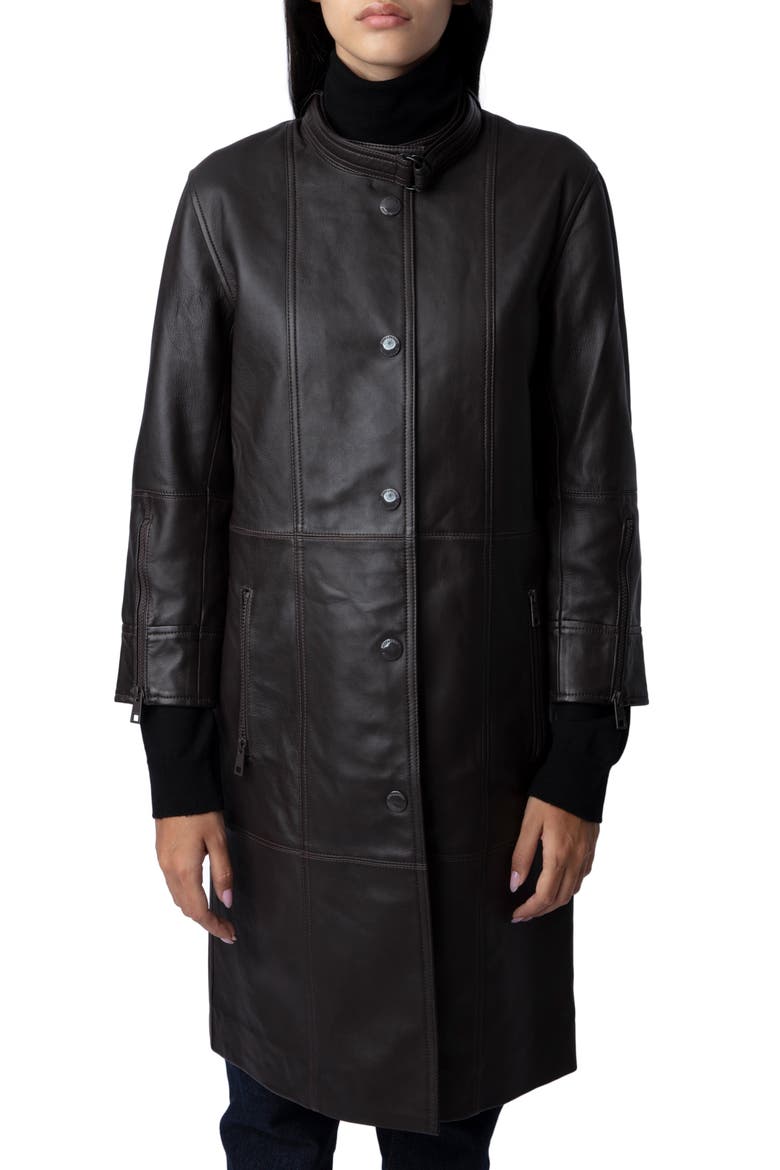 Mira Leather Coat, Alternate, color, CHOCOLATE
