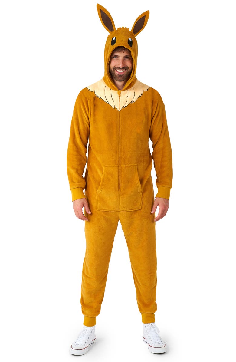 OppoSuits Pokémon<sup>™</sup> Eevee Hooded Long Sleeve Fleece Jumpsuit, Main, color, Beige