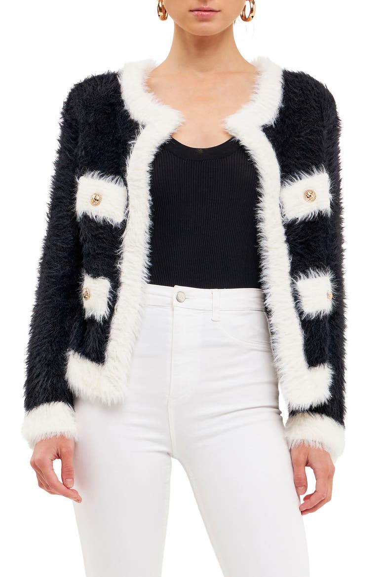 Colorblock Cardigan, Main, color, BLACK/ WHITE