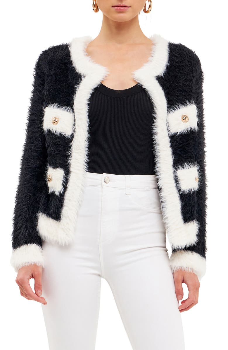 Endless Rose Colorblock Cardigan, Main, color, Black/ White