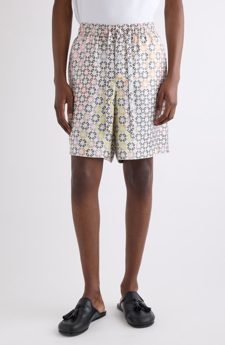 Givenchy Monogram 72 Print Silk Pajama Shorts, Main, color, White Multicolored