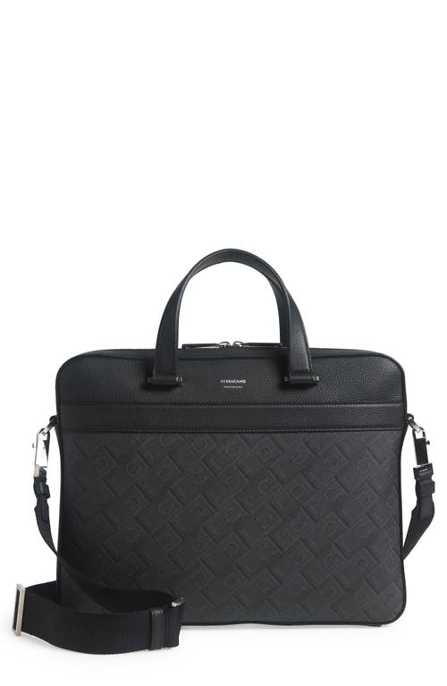 Ferragamo Gancio Embossed Briefcase In Nero Grigio