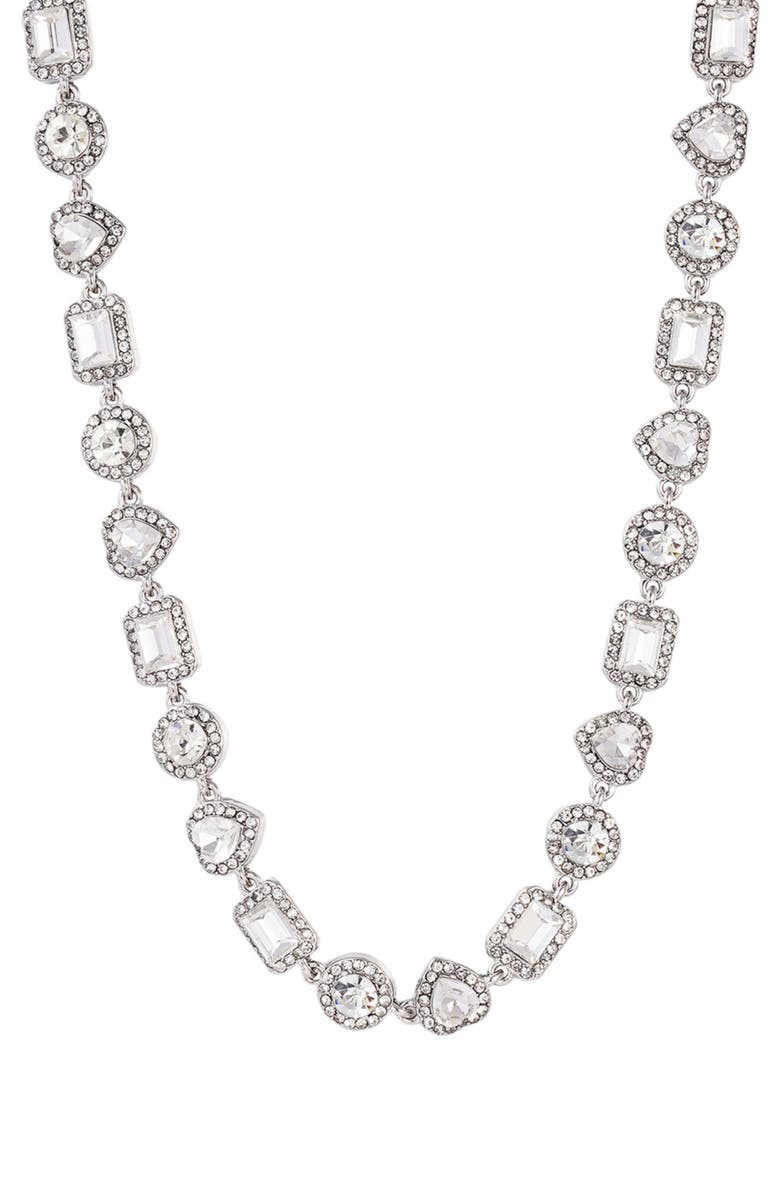 Adornia Crystal Halo Station Necklace, Alternate, color, Silver
