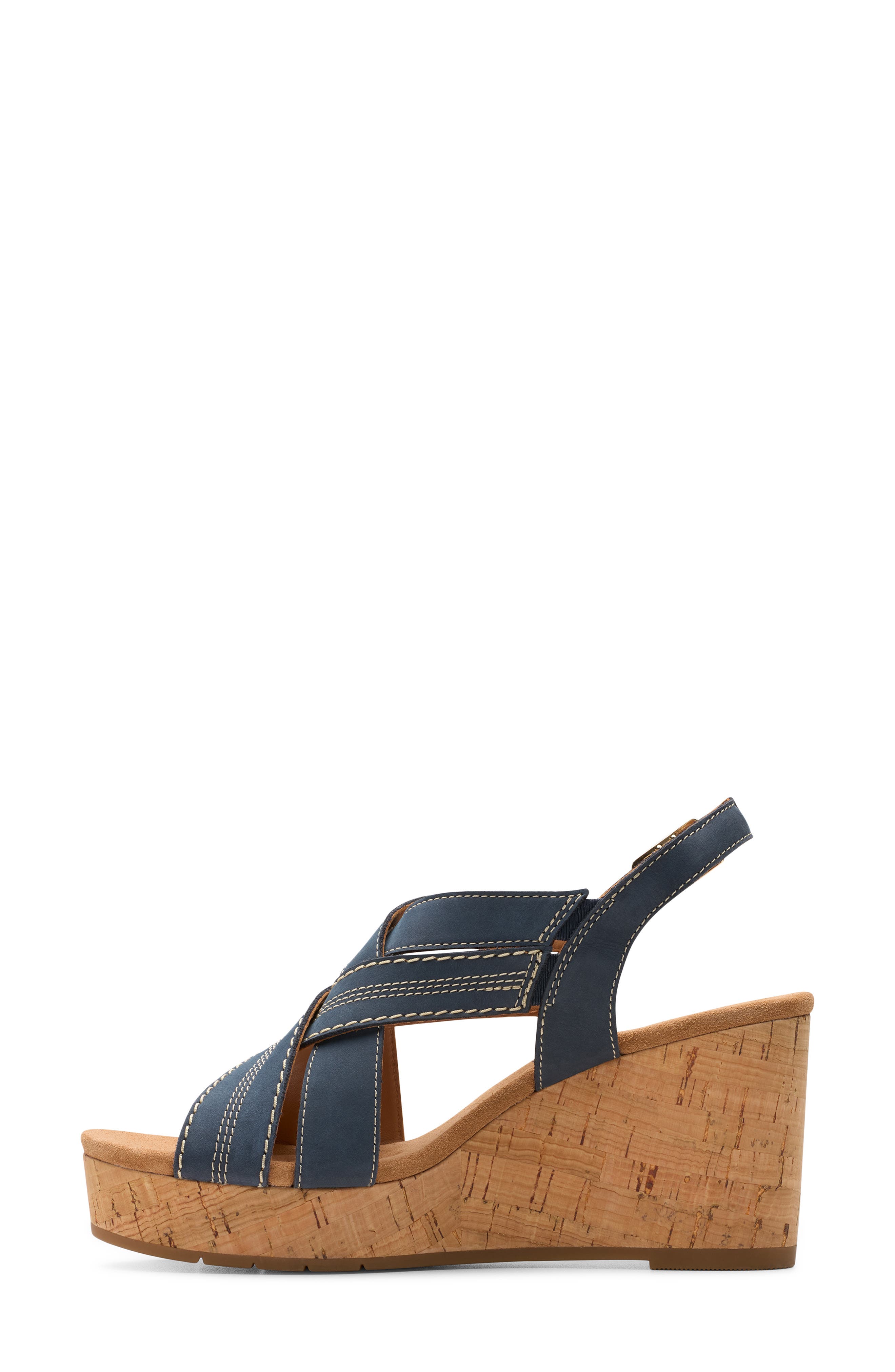 Clarks<sup>®</sup> Sabina Wedge Slingback Sandal, Alternate, color, Navy Nubuck
