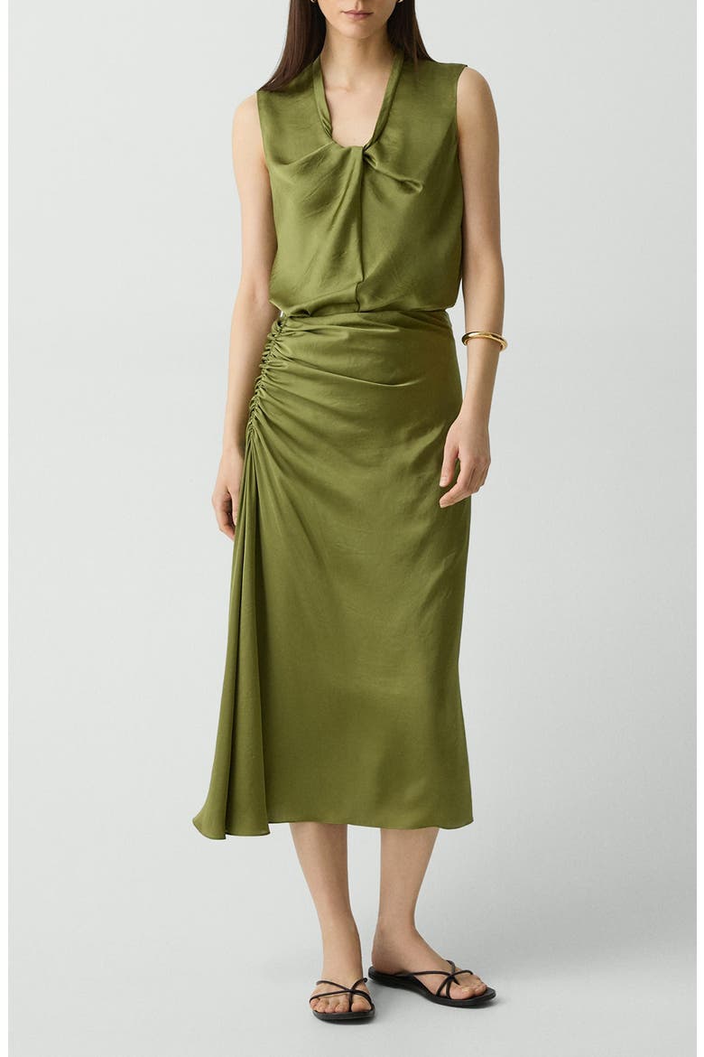 Ruched Midi Skirt, Alternate, color, AVOCADO