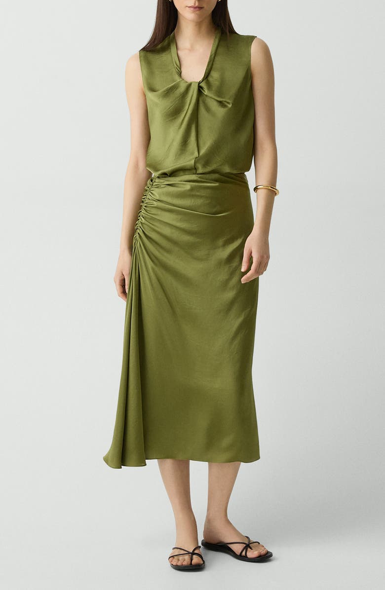 Theory Ruched Midi Skirt, Alternate, color, Avocado