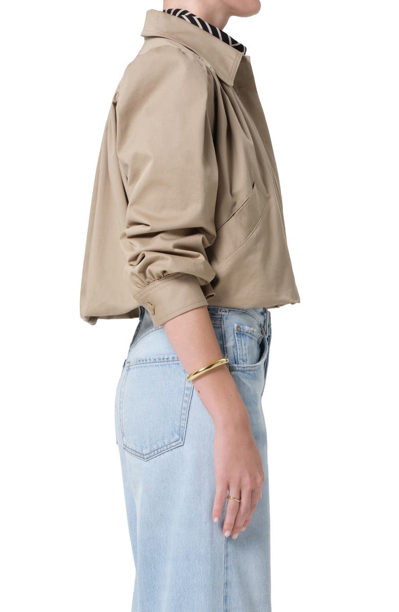 Citizens of Humanity Everly Shirred Stretch Cotton Crop Jacket, Alternate, color, Catalina Beige