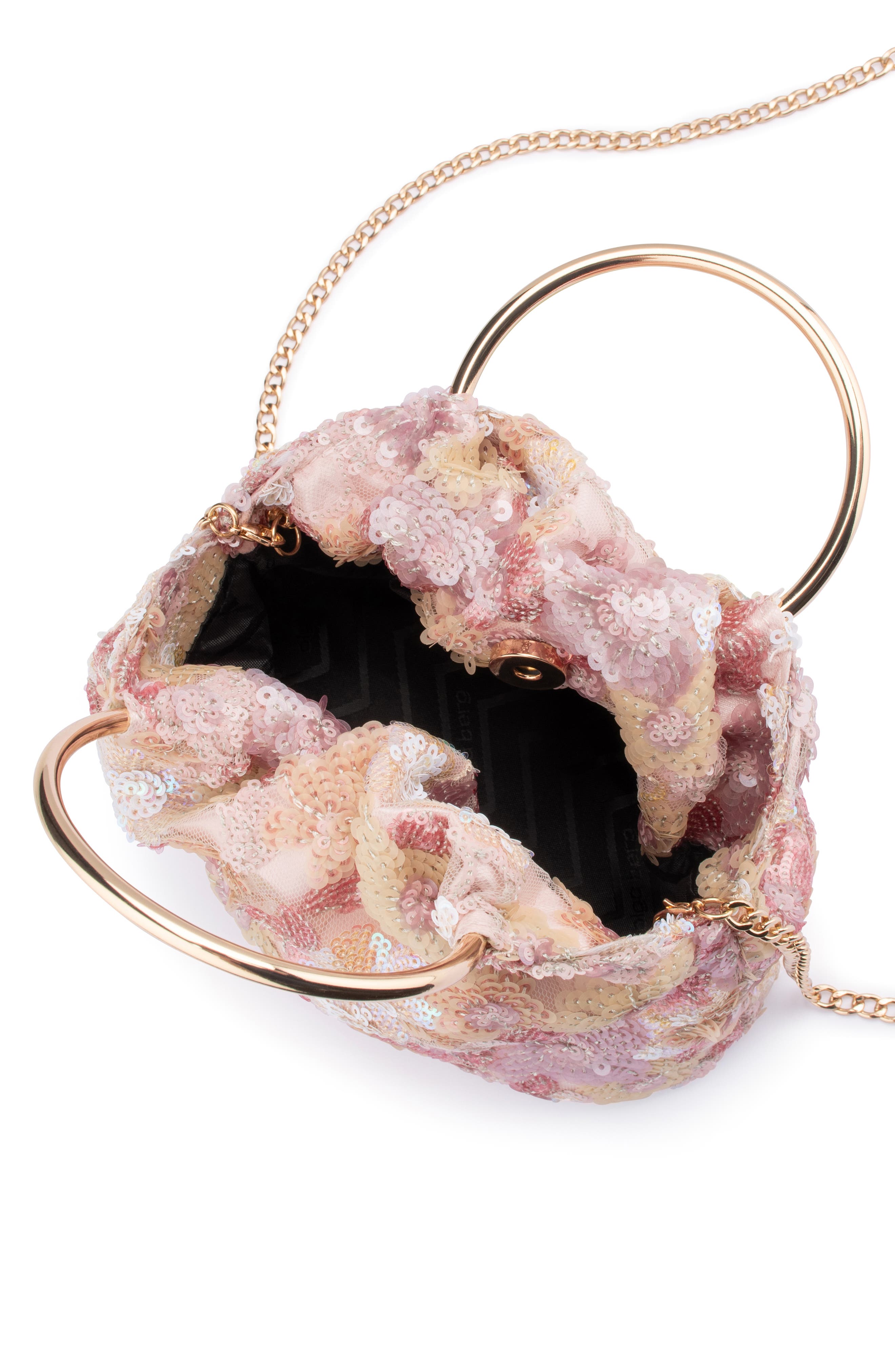 Olga Berg Alfie Floral Sequin Top Handle Bag, Alternate, color, Blush