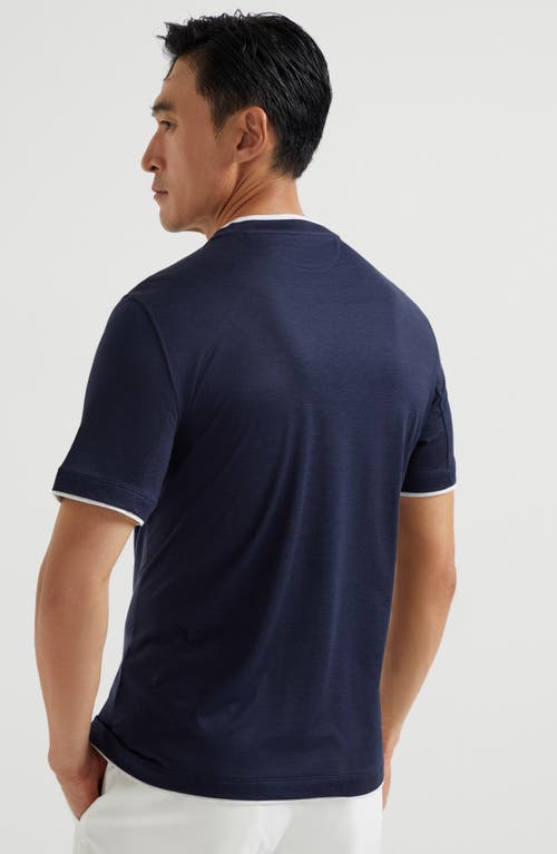 Brunello Cucinelli Men Silk And Cotton Jersey Crew-neck T-shirt With Faux-layering In Cobalt