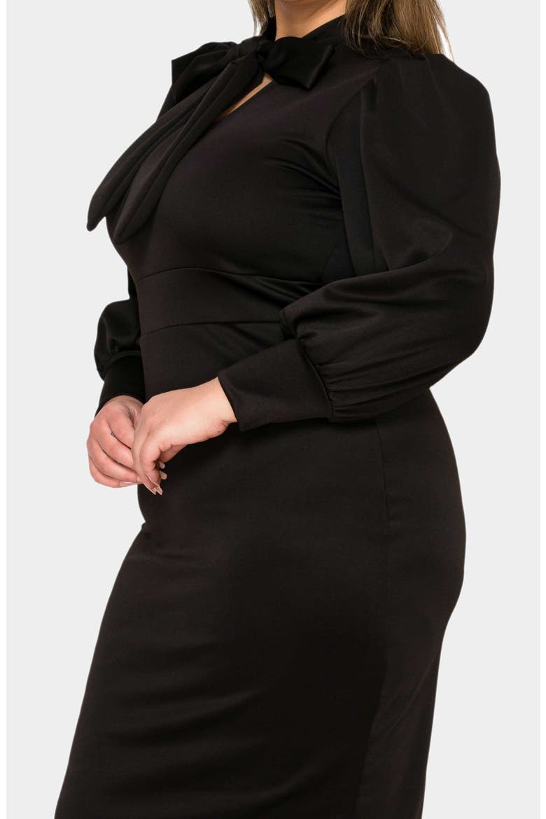 Anastasia Tie Neck Long Sleeve Dress, Alternate, color, BLACK