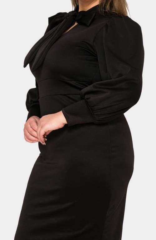 L I V D Anastasia Tie Neck Long Sleeve Dress In Black