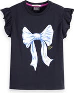 Scotch & Soda Kids' Bow Ruffle Sleeve Cotton T-Shirt