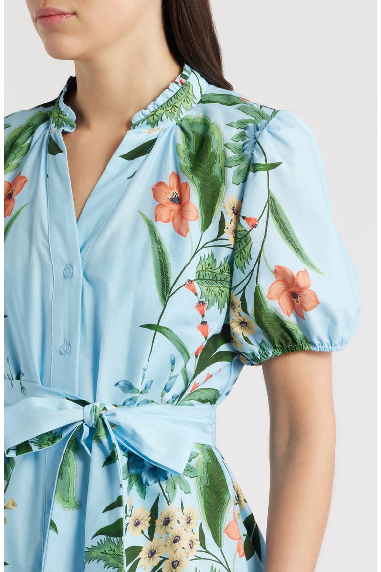 Print Puff Sleeve Tie Waist Dress, Alternate, color, BLUE MULTI