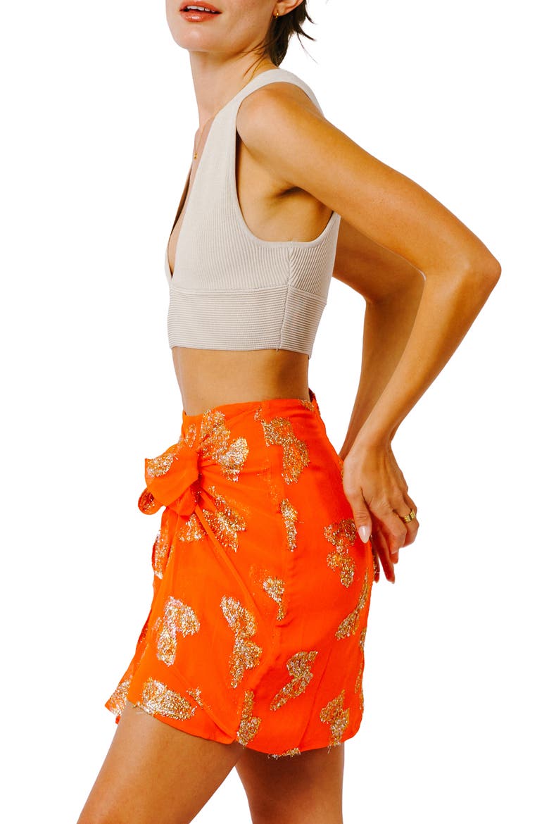 Cora Metallic Knot Miniskirt, Alternate, color, ORANGE