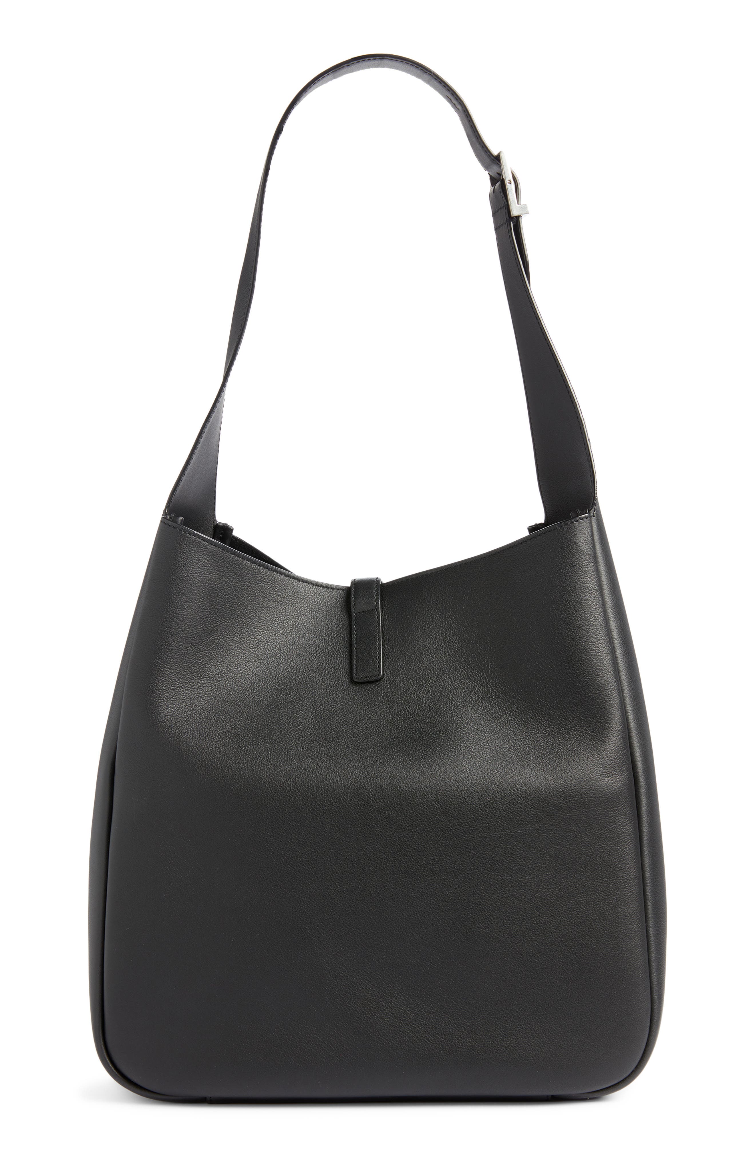 Saint Laurent Large 5 à 7 Leather Hobo Bag, Alternate, color, Noir