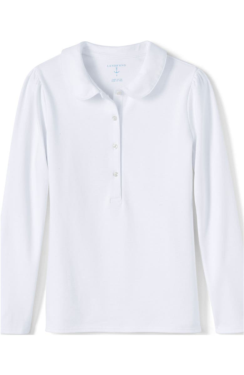 Lands' End Girls Long Sleeve Peter Pan Collar Polo Shirt, Alternate, color, White