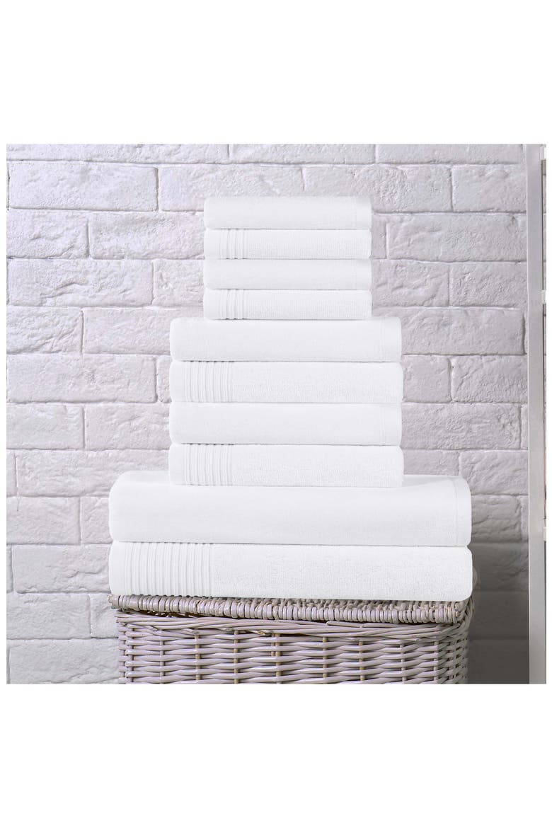 Marble 10-Piece Quick-Drying Cotton Towel Set, Alternate, color, WHITE