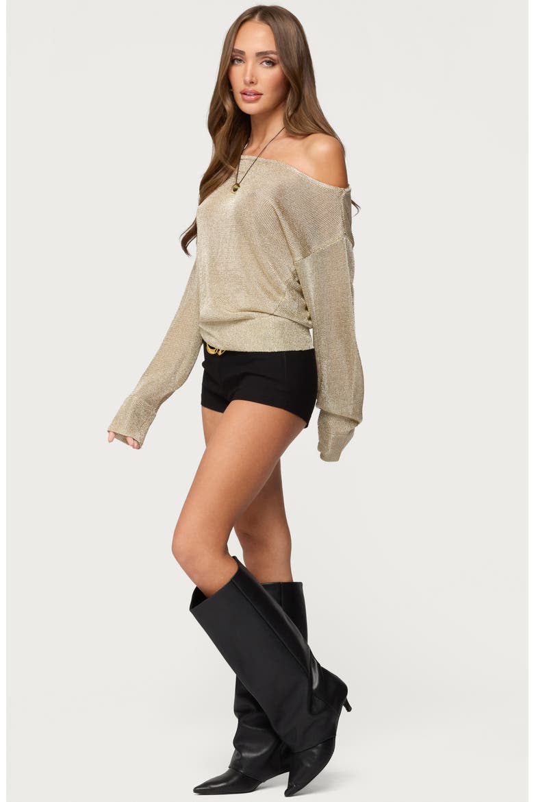Charlo Off the Shoulder Metallic Knit Top, Alternate, color, GOLD