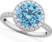 ALLUREZ Halo Blue Topaz & Diamond Engagement Ring 14K
