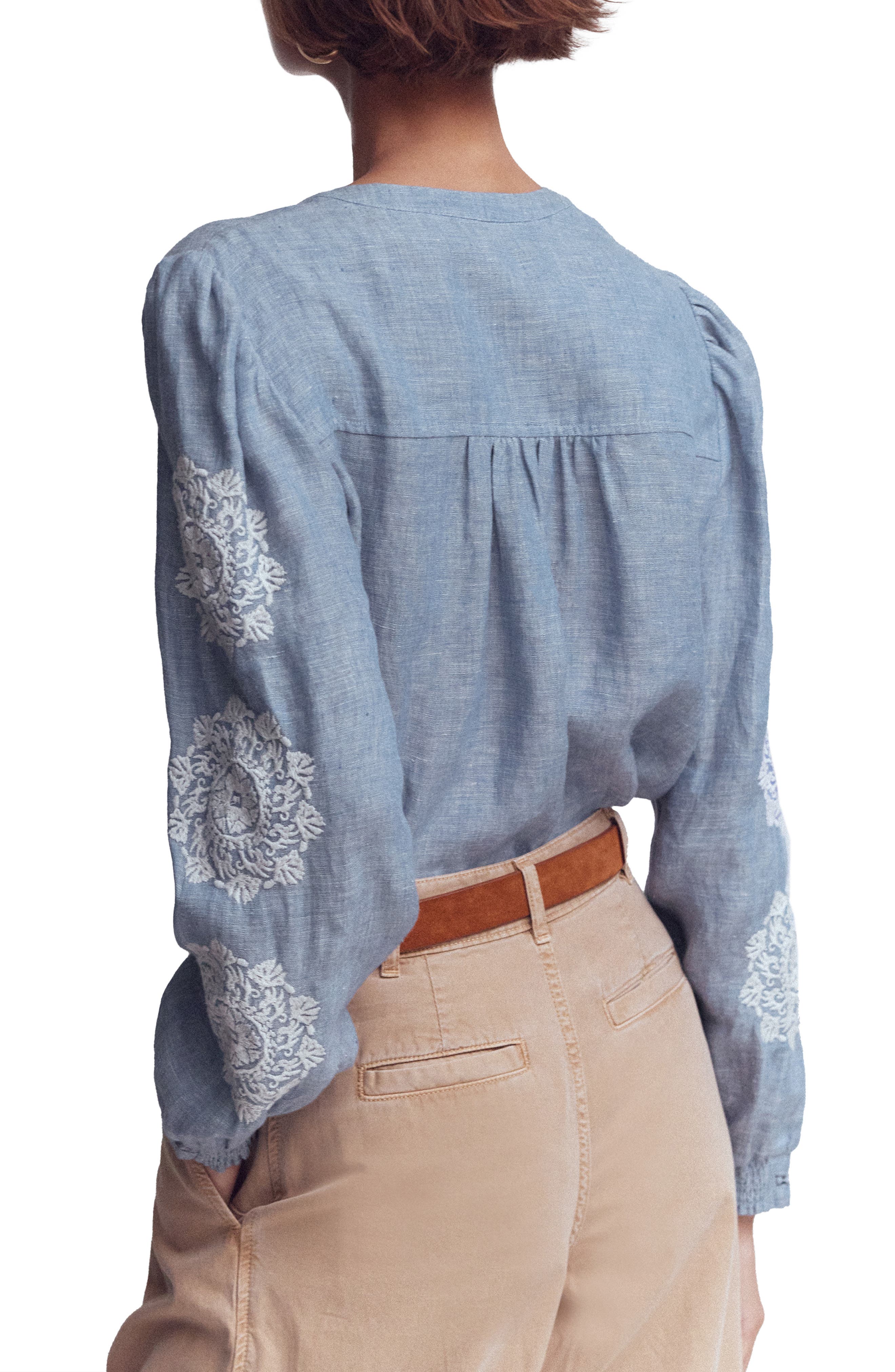 Interest Embroidered Trim Chambray Top - image 2