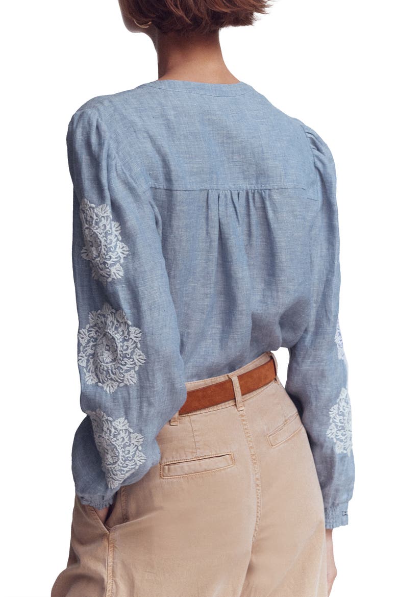 Interest Embroidered Trim Chambray Top, Alternate, color, CHAMBRAY