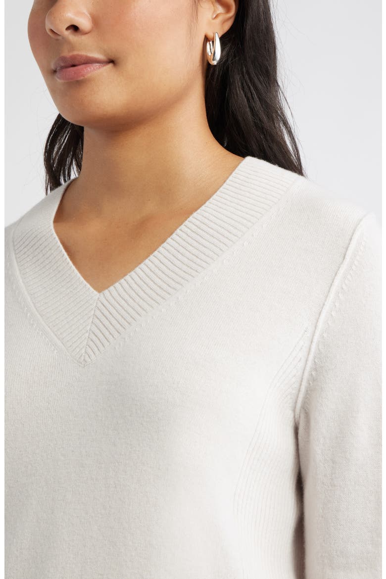 V-Neck Wool & Cashmere Sweater, Alternate, color, IVORY PRISTINE HEATHER