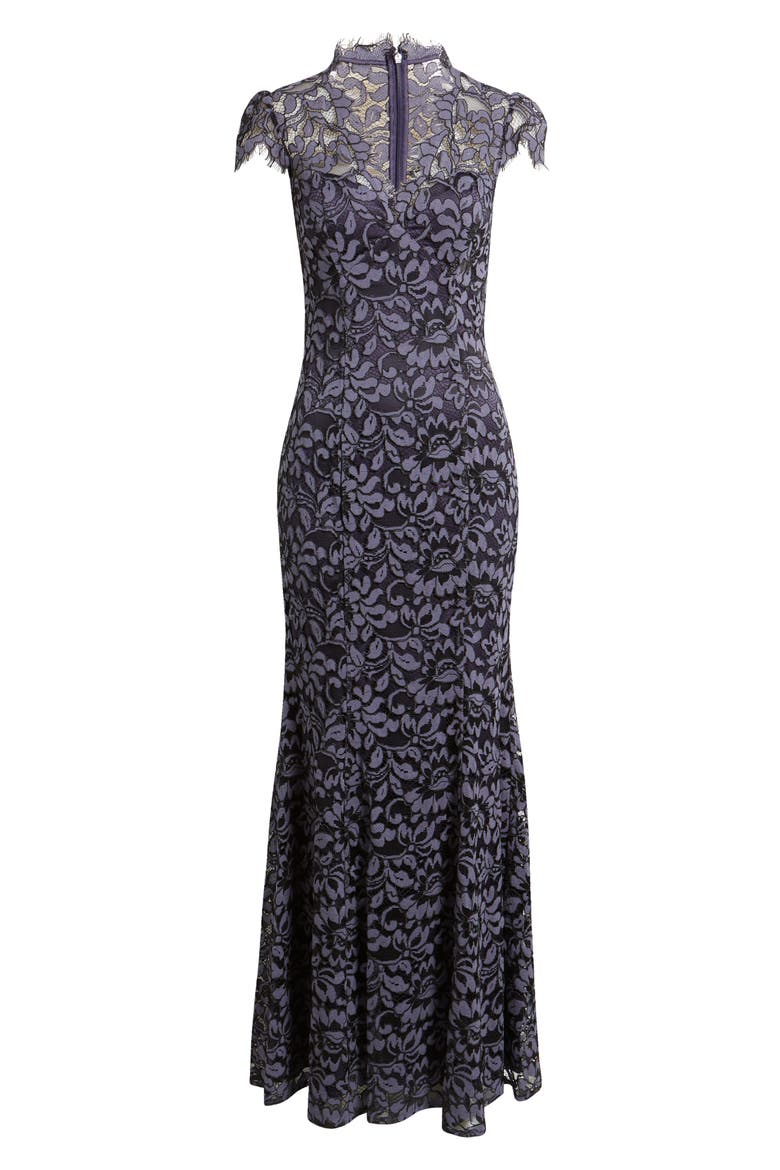 Illusion Cap Sleeve Gown, Alternate, color, NAVY
