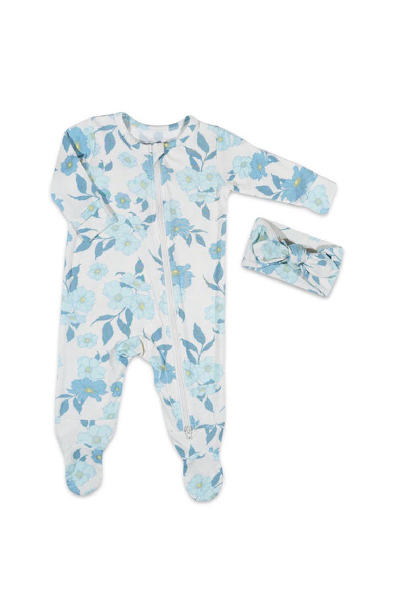 Everly Grey Jersey Long Sleeve Footie & Head Wrap Set, Main, color, Periwinkle