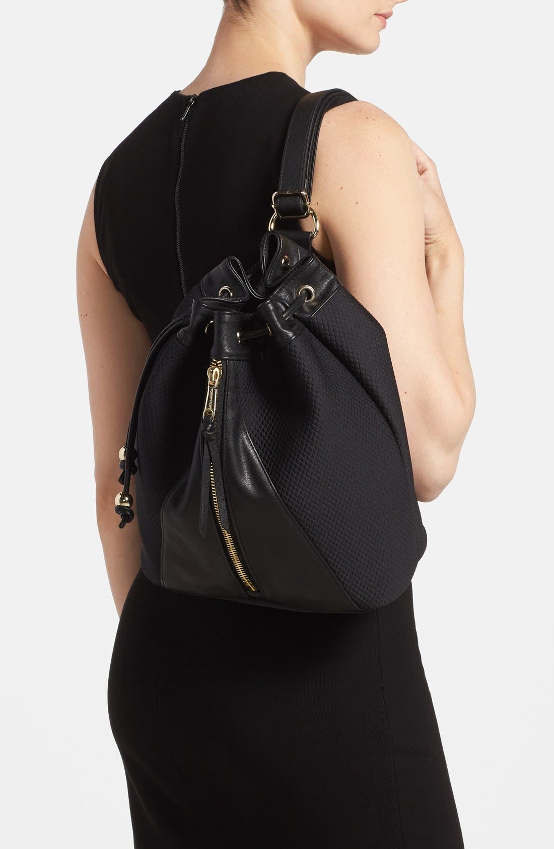Neoprene Drawstring Backpack, Alternate, color, BLACK