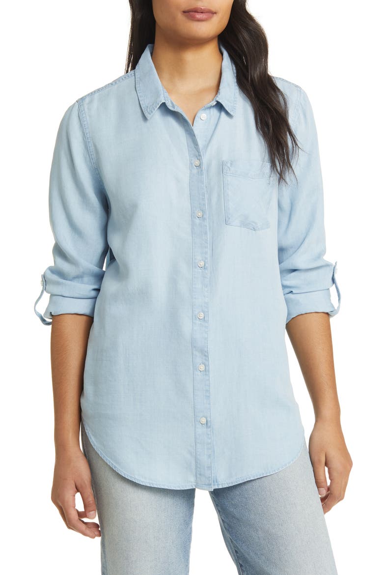 Casual Chambray Button-Up Shirt, Main, color, ICE WASH