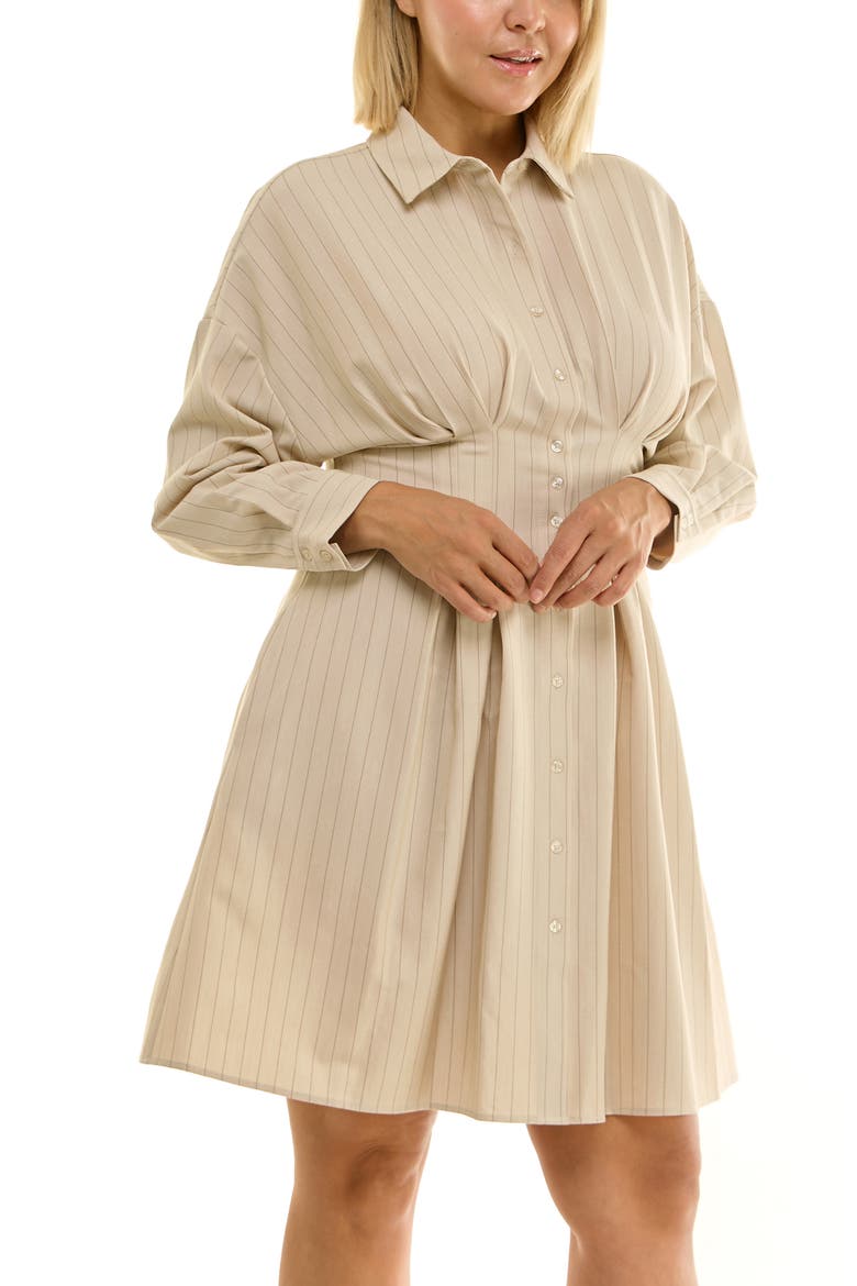 Bi-Stretch Long Sleeve Shirtdress, Alternate, color, TAN / CHOCOLATE