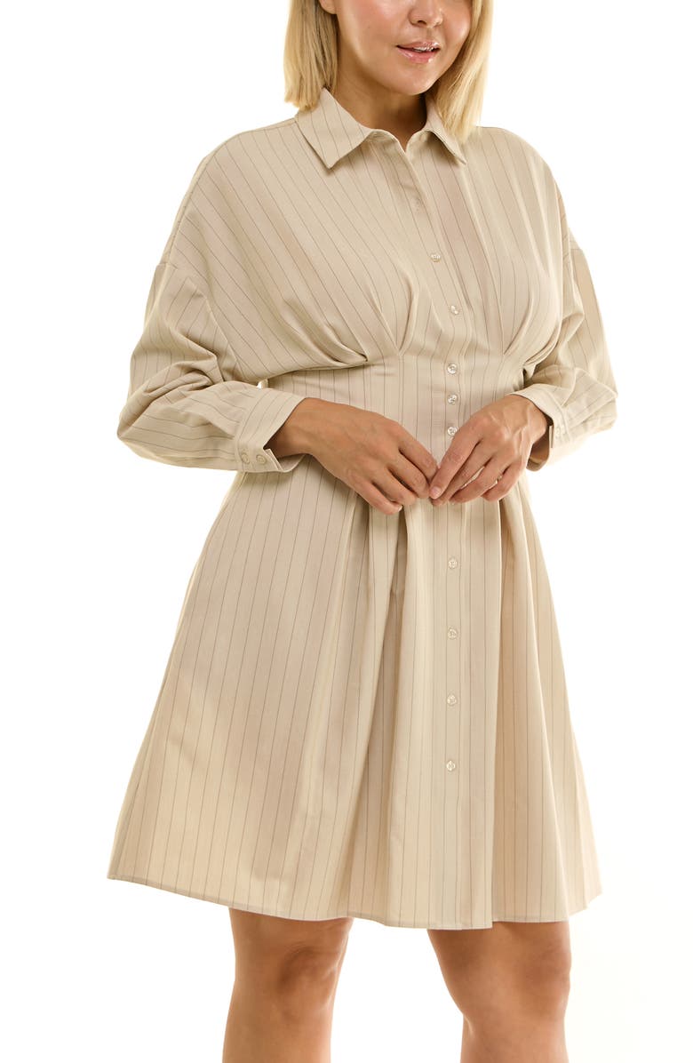 Nicole Miller Poplin Long Sleeve Shirtdress, Alternate, color, Tan / Chocolate