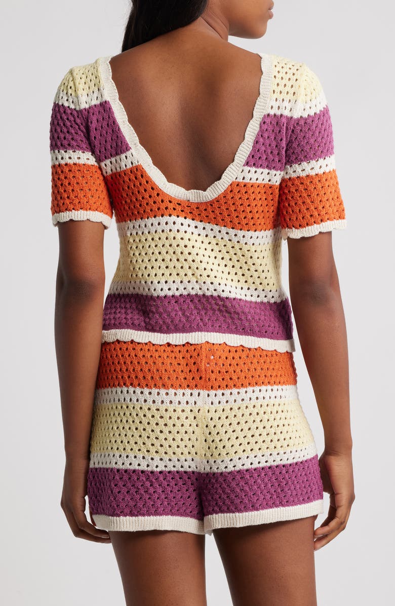 VERO MODA True Stripe Open Stitch Short Sleeve Sweater, Alternate, color, Gardenia Stripes Multi