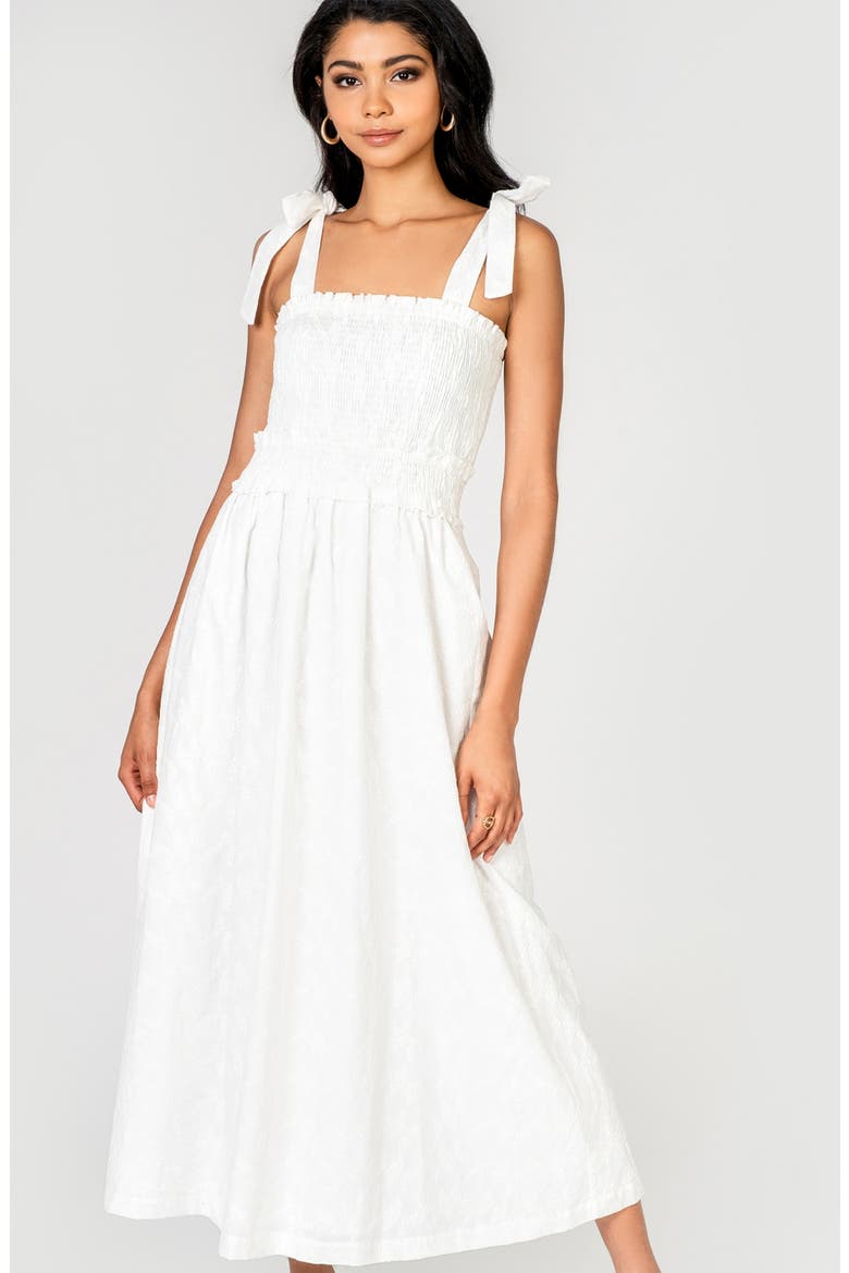 Angel in Disguise Smocked Tie Strap Dress, Alternate, color, WHITE