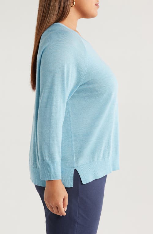 Eileen Fisher Raglan Sleeve Crewneck Merino Wool Sweater In Blue