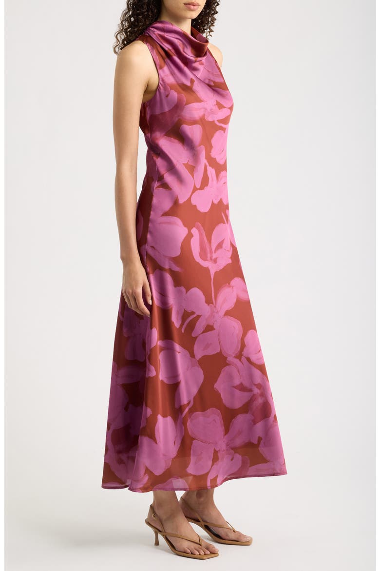 Floral Cowl Neck Maxi Dress, Alternate, color, RUST PINK