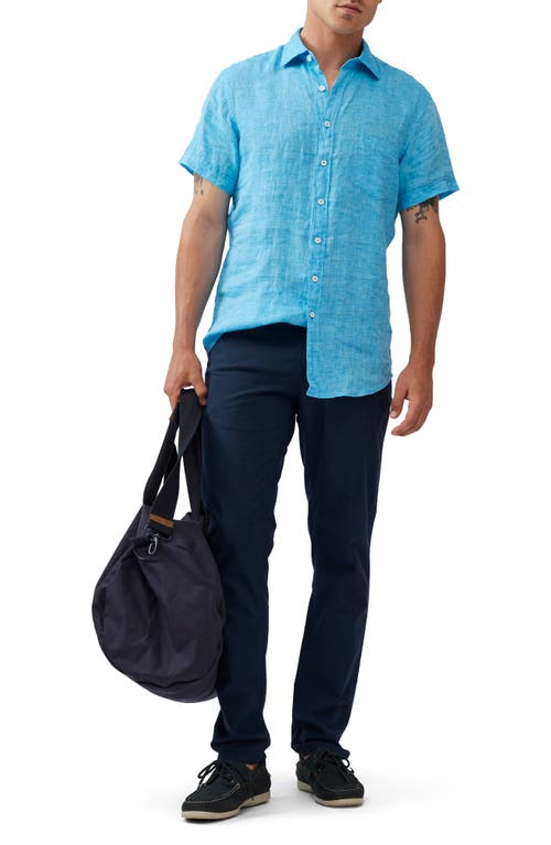 Rodd & Gunn Ellerslie Short Sleeve Linen Button-up Shirt In Cyan