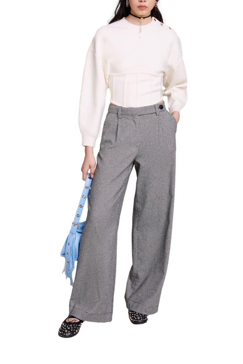 Piotto Pleat Wide Leg Pants, Alternate, color, BLACK / WHITE