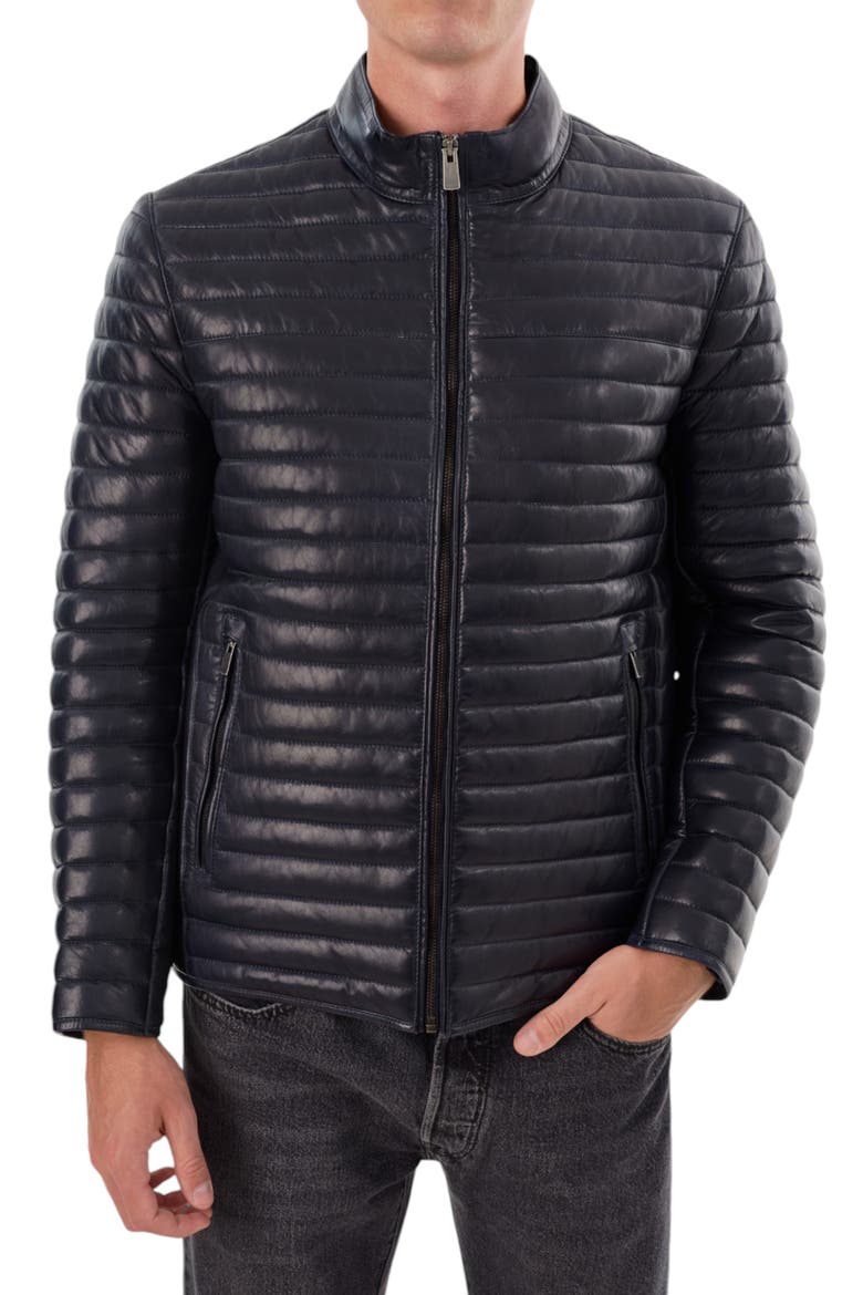 Leather Channel Quilt Jacket, Alternate, color, NAVY