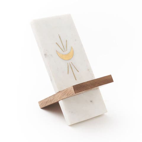 Indukala Moon Phase Phone Stand for Desk - Wood, Marble, Brass