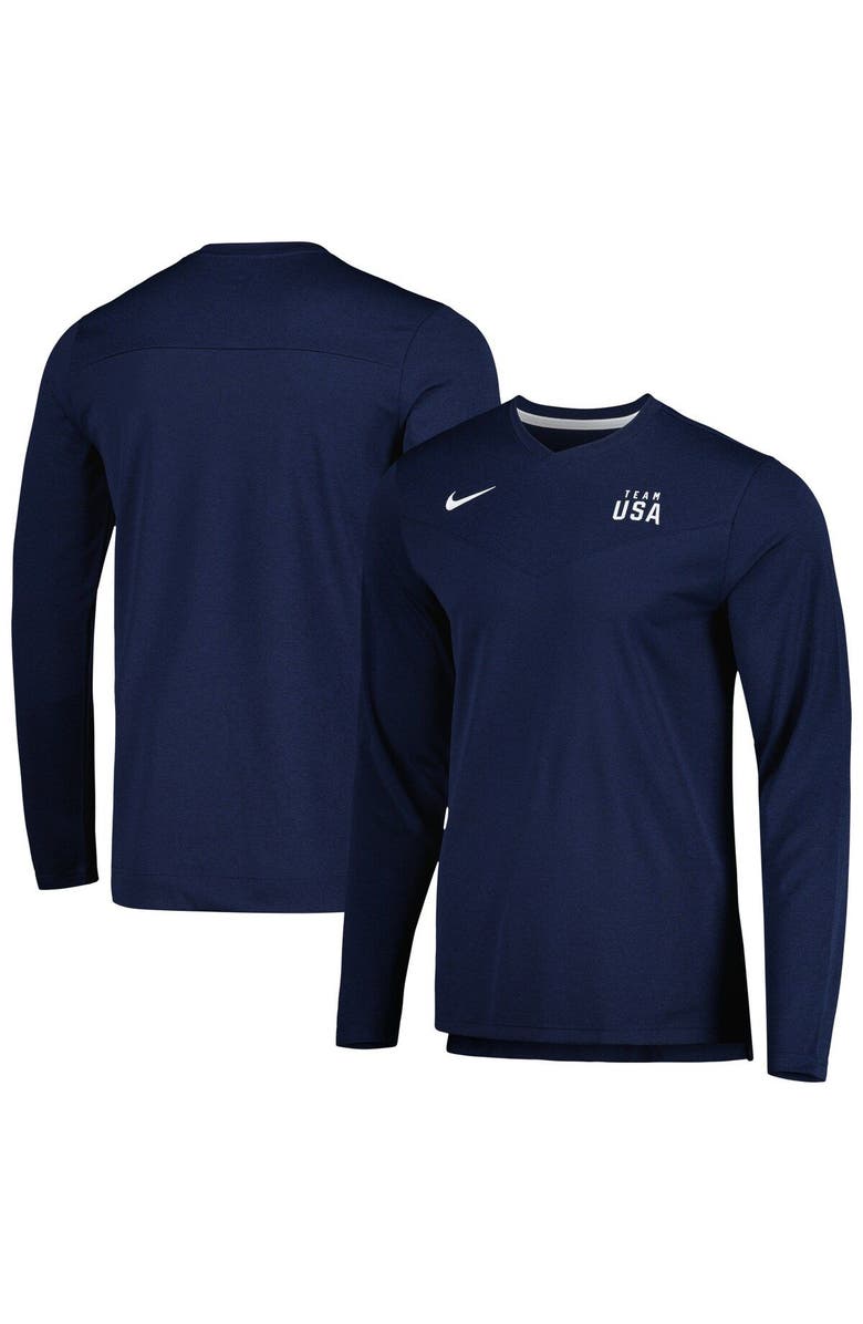 Nike Men's Nike Navy Team USA Coaches Performance Long Sleeve V-Neck T-Shirt, Alternate, color, 